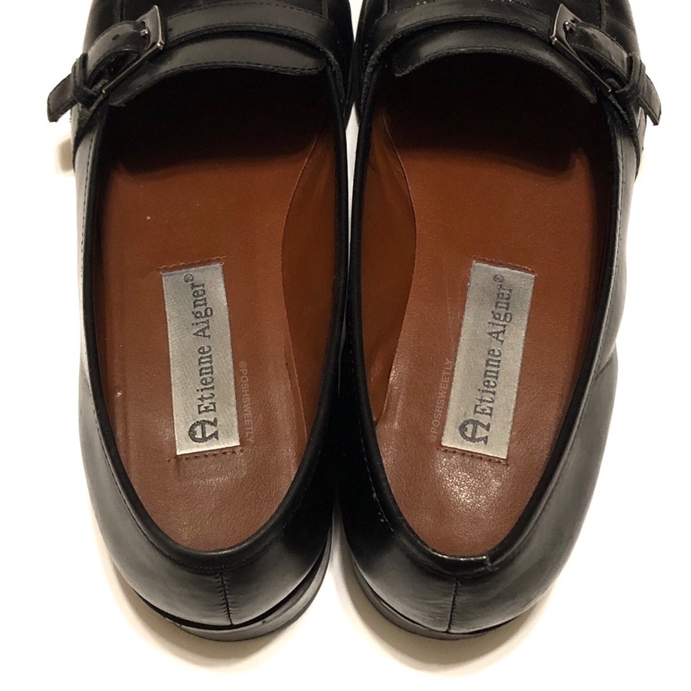 Etienne Aigner Carver Black Leather Loafers - Picture 4 of 8
